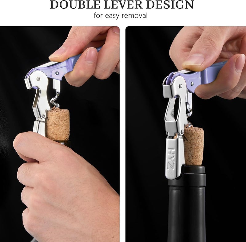 HYZ 2-Pack Wine Opener Waiter Corkscrew, Professional Wine Key for Servers, Bartender with Foil Cutter, Manual Wine Bottle Opener Double Hinged (Lavender) - Image 4